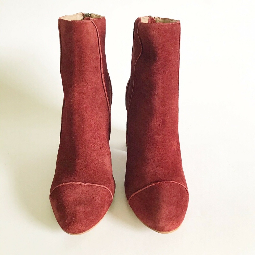 Able Local + Global Perez Suede Mod Retro Chunky Heel Zip Back Booties Boots - Picture 4 of 10